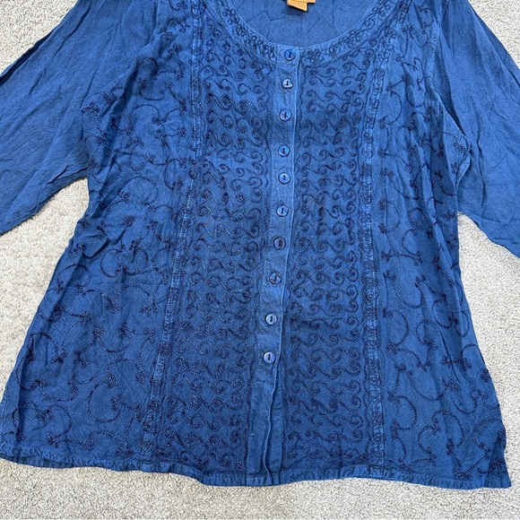 Sakkas Fedella Deep Scoop Neck Longsleeve Top Adjustable Back Straps Blue 1X/2X - Picture 5 of 14